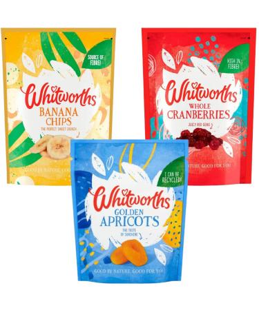 Dried Fruit Bundle with Whitworths Apricots 140g Banana Chips 150g and Cranberries 130g (3 Pack)
