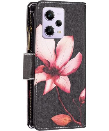 VQWQ Mobile Phone Case for Xiaomi Redmi Note 12 Pro Plus - Protective Leather Shell with Zipper Map - Magnetic Folding Case - Stylish Lotus Design - Buy Online on SooperMarket.com