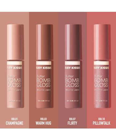 Ruby Kisses Butter Bomb Gloss Set - Natural Nude Lip Gloss with Vitamin E - 7.8mL (0.26 US fl.oz) - Champagne, Warm Hug, Flirty, Pillowtalk - Non-Sticky Lip Makeup - #Value Set 2 - Buy Online on SooperMarket.com