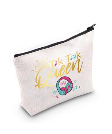 LEVLO Funny Tik Tok Cosmetic Bag Tik Tok Fans Gift Tik Tok Queen Makeup Zipper Bag for Women Girls TK Queen