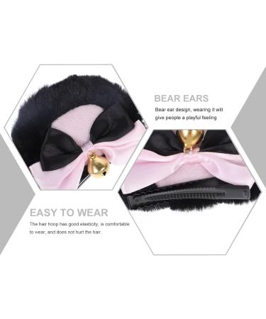 KALLORY 1 Pair Bear Ear Hair Clip Headband Hair Clips Hair Clip for Women Hair Bows Miss Lolita Hand Made Black Pink - Buy Online on SooperMarket.com