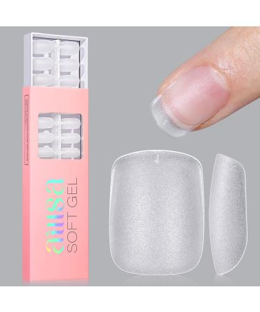 AILLSA Extra Short Square Nail Tips - 240 PCS Upgraded Matte Soft Gel Full Cover Nail Tips No Filed Pre-shaped Clear Acrylic False Gelly Nail Tips for DIY Press On Nails 15 Sizes Ultra Short Square 240PCS