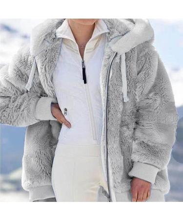 Ronony Teddy Mantel Women's Long Plush Jacket - Stylish Winter Coat with Zip Hoodie Fleece Teddy Jacket in Gray - Perfect for Cold Weather - Buy Online on SooperMarket.com