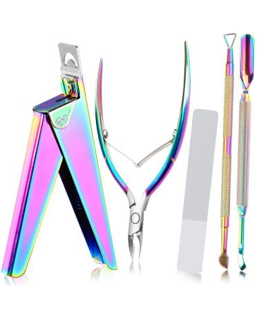 Acrylic Nail Care Kit  Nail Clippers for Acrylic Nails 5 in 1 Set with Glass Nail File  Cuticle Trimmer  Pusher and Remover  Stainless Steel Professional Manicure Pedicure Tools for Fingers and Toes