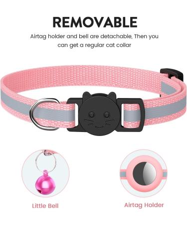 Reflective AirTag Cat Collar with Bell | Waterproof & Breakaway Safety Buckle | Pink - Buy Online on SooperMarket.com