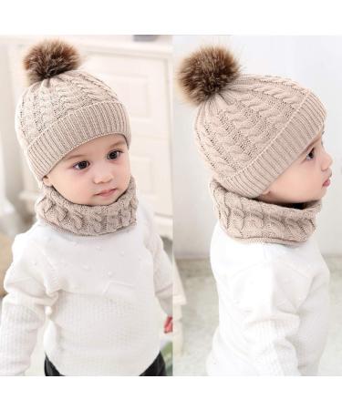 CheChury Toddler Hat and Scarf Set - Baby Knit Pom Beanie Cap with Circle Loop Scarf - 1-3 Years - Beige - Buy Online on SooperMarket.com
