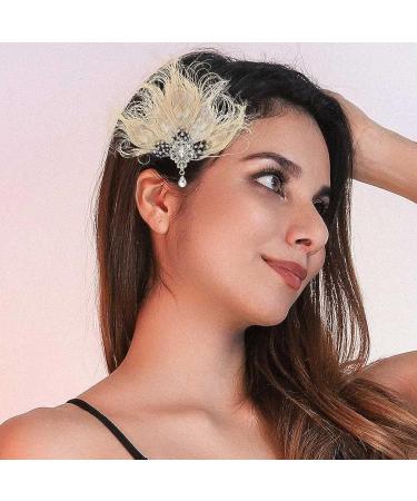 GENBREE Peacock Hair Clip 1920s Flapper Headpiece - Crystal Gatsby Headband for Women and Girls (White) | Prom Party Head Accessory - Buy Online on SooperMarket.com
