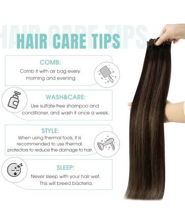 Youngsee 35cm Clip-In Extensions - Real Hair Balayage Ombre Medium Brown 120g (7Pcs) - Thick Remy Hair for Women - Buy Online on SooperMarket.com