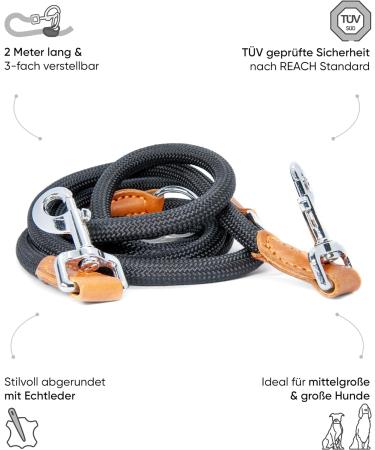 Freudenier Adjustable Dog Leash for Medium & Large Dogs - 2m Robust Nylon with Brown Leather Elements - Perfect for Chasing - Buy Online on SooperMarket.com