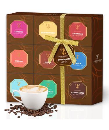 Coffee Gift Set - Selection of 9 Gourmet Flavoured Coffee Set - Medium-Dark Roasted Coffee Gifts for Men & Women - Gift for Coffee Lover - Christmas Coffee Gifts for Him & Her (Ground Coffee)