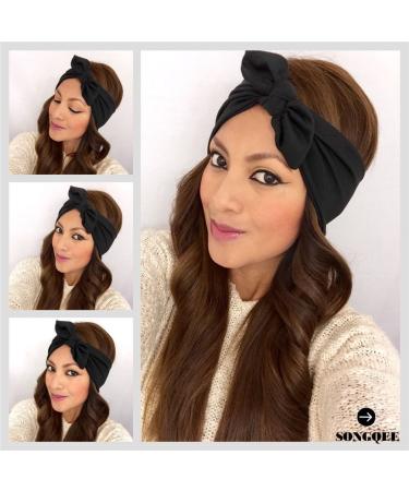 Black Knotted Bow Headband Bow Head Wrap Women's Headband Fashion Hair Band Makeup Wide Plain Headbands Elastic Head Wrap Hair Accessories for Daily Wearing Dating Sports
