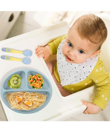 Lanjue 3 Pcs Silicone Baby Suction Plates | Non Slip Divided Dishes with Utensils for Toddler Self Feeding | Ideal for Highchairs Trays | Green Blue Beige - Buy Online on SooperMarket.com