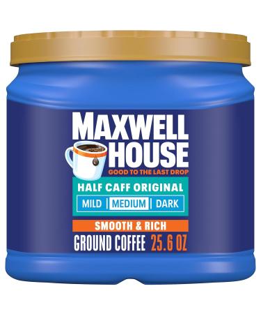 Maxwell House Half Caffeine Ground Coffee (25.6 oz Canister) 25.6 Ounce