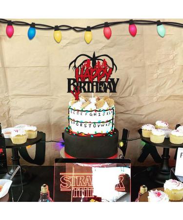 Stranger Birthday Cake Topper for Kids - Black Glitter Cartoon Themed Party Supplies - Buy Online on SooperMarket.com