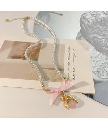 Oralgos Elegant Pearl Necklace with Bow | Adjustable Collarbone Chain for Weddings & Special Occasions - Silver - Buy Online on SooperMarket.com