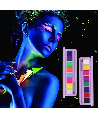 Paminify 2 Packs Water Activated Eyeliner Palette - UV Glow Fluorescent Eye Liner Set, 16 Neon Colors - Graphic Makeup for Black Light Parties - Buy Online on SooperMarket.com