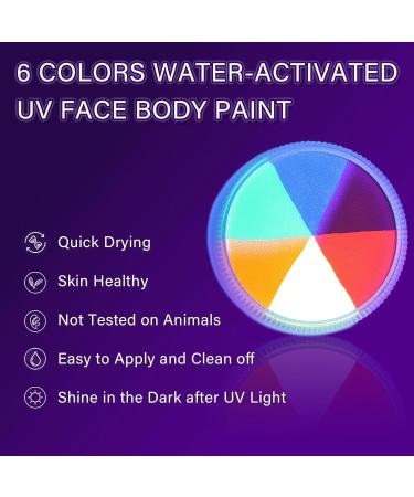 Glow UV Blacklight Face Body Paint Palette - 6 Neon Colors | Water Activated Washable Halloween Makeup & Cosplay Kit - Buy Online on SooperMarket.com