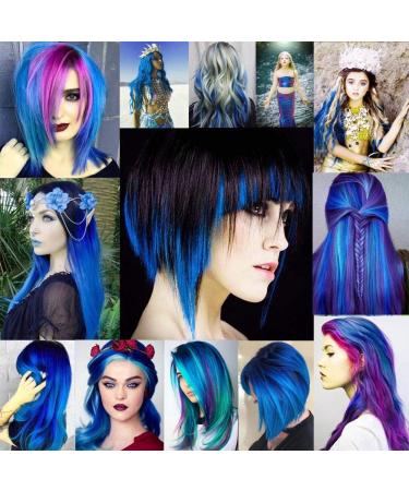 12 Pcs Colored Hair Extensions Colorful Clip in Hair Extensions 22 inch Synthetic Straight Hair Extensions for Kids Girls Women Blue series - Buy Online on SooperMarket.com