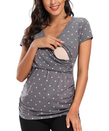 Love2Mi Maternity Nursing Shirt XL Short Sleeve V-Neck - Flower45 Print | Breastfeeding T-Shirt for Pregnancy - Buy Online on SooperMarket.com
