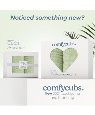 Comfy Cubs Muslin Spit Towels - 10 Pack Large 100% Cotton Hand Washcloths Extra Absorbent & Soft Sage Color Ideal for Baby Care - Buy Online on SooperMarket.com