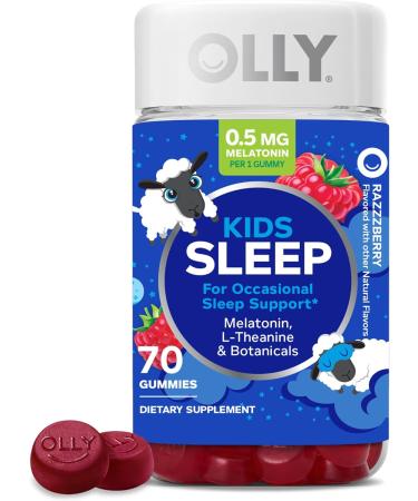 OLLY Kids Sleep Gummy, Occasional Sleep Support, 0.5mg Melatonin, L Theanine, Chamomile, and Lemon Balm Extracts, Childrens Chewable Supplement, Raspberry Flavor - 70 Count