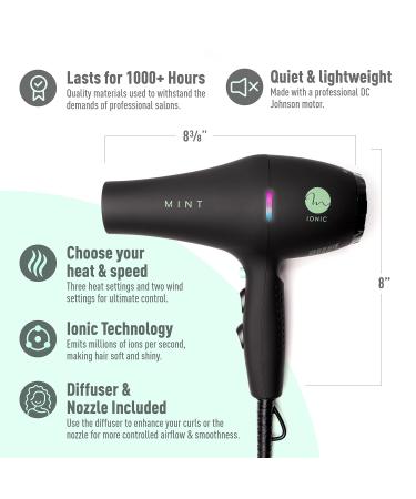 Professional Series Blackbird Infrared Ionic Hair Dryer | MINT 1875W Lightweight & Quiet Blow Dryer with Diffuser | Ceramic Tourmaline Salon-Grade Performance - Buy Online on SooperMarket.com
