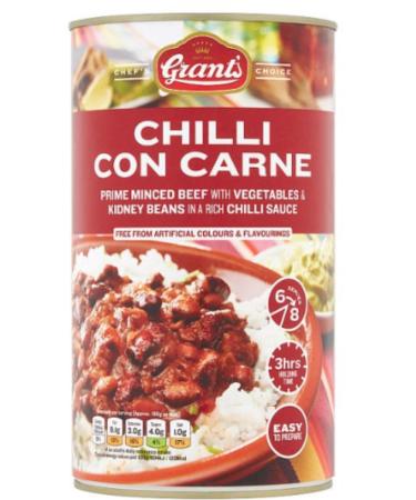 Chilli Con Carne 1.2kg tinned Chilli con Carne.Free from artificial colours & flavourings. Grant's Resturant Quality chilli con carne.