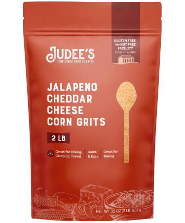 Judee s Jalapeno Cheddar Cheese Corn Grits 2 lb - Old-Fashioned Grits with a Spicy Cheesy Twist - Quick and Easy Breakfast Cereals - Great for Baking Camping and Hiking - Gluten-Free and Nut-Free Jalapeno Cheddar Cheese 2 Pound (Pack of 1)