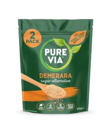 Pure Via Demerara Sugar - Alternative with Erythritol and Stevia Vegan and Keto Friendly - 2 x 200g