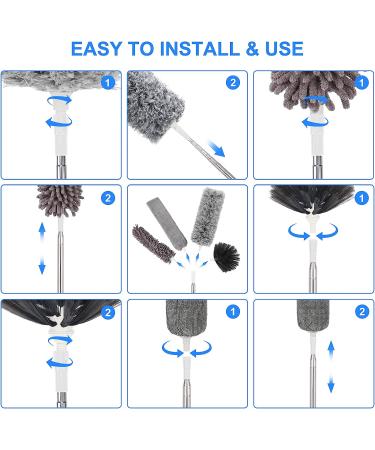 Duster with Extension Pole for Cleaning High Ceilings & Low Places - Ideal for Ceiling Fans, Cabinets, Sofas & Small Spaces - Buy Online on SooperMarket.com