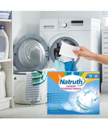 NATRUTH Natural Laundry Detergent Sheets - 35 Fresh Scented Biodegradable Strips for 70 Loads - Travel-Friendly & Plastic-Free - Buy Online on SooperMarket.com