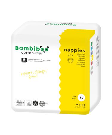 Bambibo baby diapers size 4 maxi (9-14 kg) - Cottonwear - Baby Wegwerfwindeln with organic cotton and vegetable materials with moisture indicator - 24 pieces.Diapers size 4 24 pieces