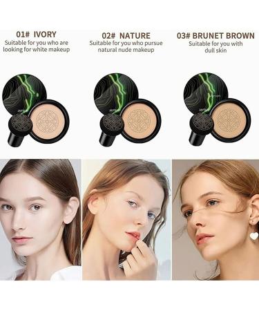 Verdant Touch Face Makeup Foundation Air Cushion BB Cream Foundation with Mushroom Sponge Long Lasting Concealer Tone Up Moisturizing CC Cream Ivory Color - Buy Online on SooperMarket.com
