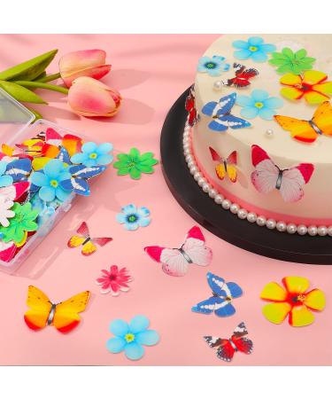 Caromoriber House 100 Pack Edible Butterfly Cupcake Toppers Wafer Paper Cake Dessert Toppers Edible Flowers and Butterflies for Cakes 3D Cake Butterfly Topper for for Birthday Party - Buy Online on SooperMarket.com