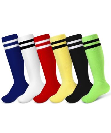 Unittype 6 Pairs Kids Toddler Boys Soccer Socks 3-6/7-13/14 More Years Old Youth Tube Socks Stripes Football Socks Small Classic Colors