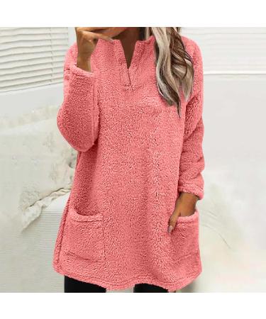 AMhomely Women's Plus Size Soft Teddy Fleece Hoodie - Pink XL | Double Fleece Casual Sweatshirt with V Neck, Pocket, and Lightweight Lounge Top - Buy Online on SooperMarket.com