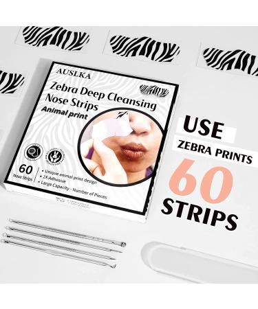 AUSLKA Zebra Blackhead Pore Strips (60 ct) + Remover Extractor Kit - Deep Cleansing Charcoal Strips for Acne Removal - Buy Online on SooperMarket.com