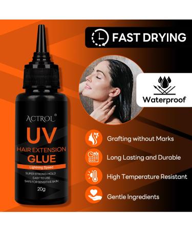 Premium Hair Extension UV Glue Kit - Waterproof & Mild 20g | Transparent Glue Remover & Brush for Perfect Hair Extensions - Buy Online on SooperMarket.com