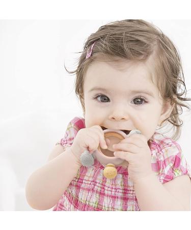 Bopoobo Silicone Rudder Teether Toy with Wooden Ring for Babies | Soothing Teething Toy for 3-12 Months | Montessori Baby Chew Toy (Pink) - Buy Online on SooperMarket.com