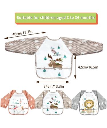 Shop LISOPO Baby Bibs - Waterproof Sleeved Bibs for 6-36 Months | 3pcs Washable & Durable - Buy Online on SooperMarket.com