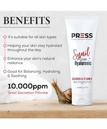 PRESS Snail Mucin Facial Cleanser with Hyaluronic Acid & Vitamin E | Refreshing 6 oz Skincare Solution for All Skin Types - Buy Online on SooperMarket.com