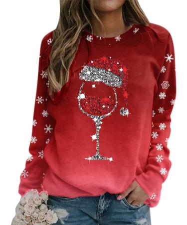 Women's Christmas Snowman & Penguin Print Sweatshirt - Red, O-Neck, Long Sleeve - Buy Online on SooperMarket.com