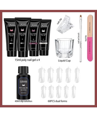Lofuanna Poly Nail Gel Kit - Nude, Pink, Purple Glitter & Clear Glitter Poly Extension Gel - All In One Starter Kit - Buy Online on SooperMarket.com