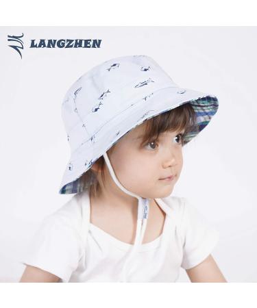 LANGZHEN Baby Girls Sun Protection Hat with Chin Strap - Light Blue Fish Design | Adjustable Toddler Kids Wide Brim Summer Play Hat for 4-8 Years - Buy Online on SooperMarket.com