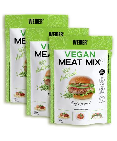 Weider Vegan Meat Mix - Pack 3x150g Meat substitute with 75 percent vegetable proteins and 20 percent vegetable fiber gluten -free without preservatives oak preparation pack 3 units