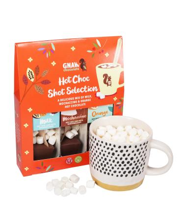 Gnaw Mixed Hot Chocolate Shot Trio - A Trio of Tempting Mochaccino Zesty Orange and Velvety Milk Chocolate Delights Sustainable Chocolate The Perfect Choc Gift