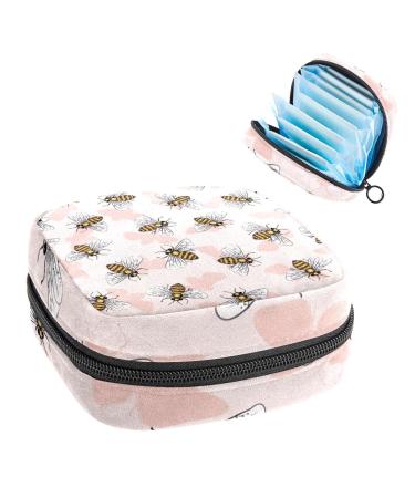 Cute Honey Bees Sanitary Napkin Storage Bag Feminine Menstrual Cup Pouches Nursing Pad Holder Tampon Bags Portable Period Bag for Women Teen Girls 1Pcs Multi-colored 8