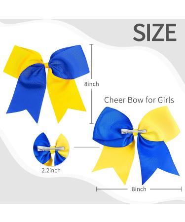 2PCS Oaoleer 8 Jumbo Cheer Bows with Tails, Yellow/Blue - Ideal for Girls Teen Softball Cheerleader Outfits - Buy Online on SooperMarket.com
