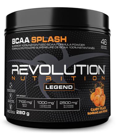 Revolution Nutrition BCAA Splash BCAA Powder Vegan Formula Zero Calorie Lactose Free Muscle Recovery Post Workout 7100 Mg of Branched Chained Amino Acid 1000 mg Citrulline Malate 280 G 46 Servings (Candy Peach 0.62 Pound) Candy Peach 0.62 Pound