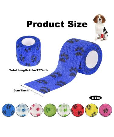 8 Rolls Dog Bandage Self Adhesive Cohesive Dog Bandage Vet Wrap for Dogs Non-Woven Elastic Dog Paw Bandage for Legs Paws Wrist Ankle 5cm X 4.5m (Multicolor) - Buy Online on SooperMarket.com